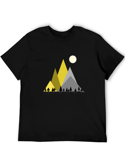 Geometric Mountain Scene Black T-Shirt