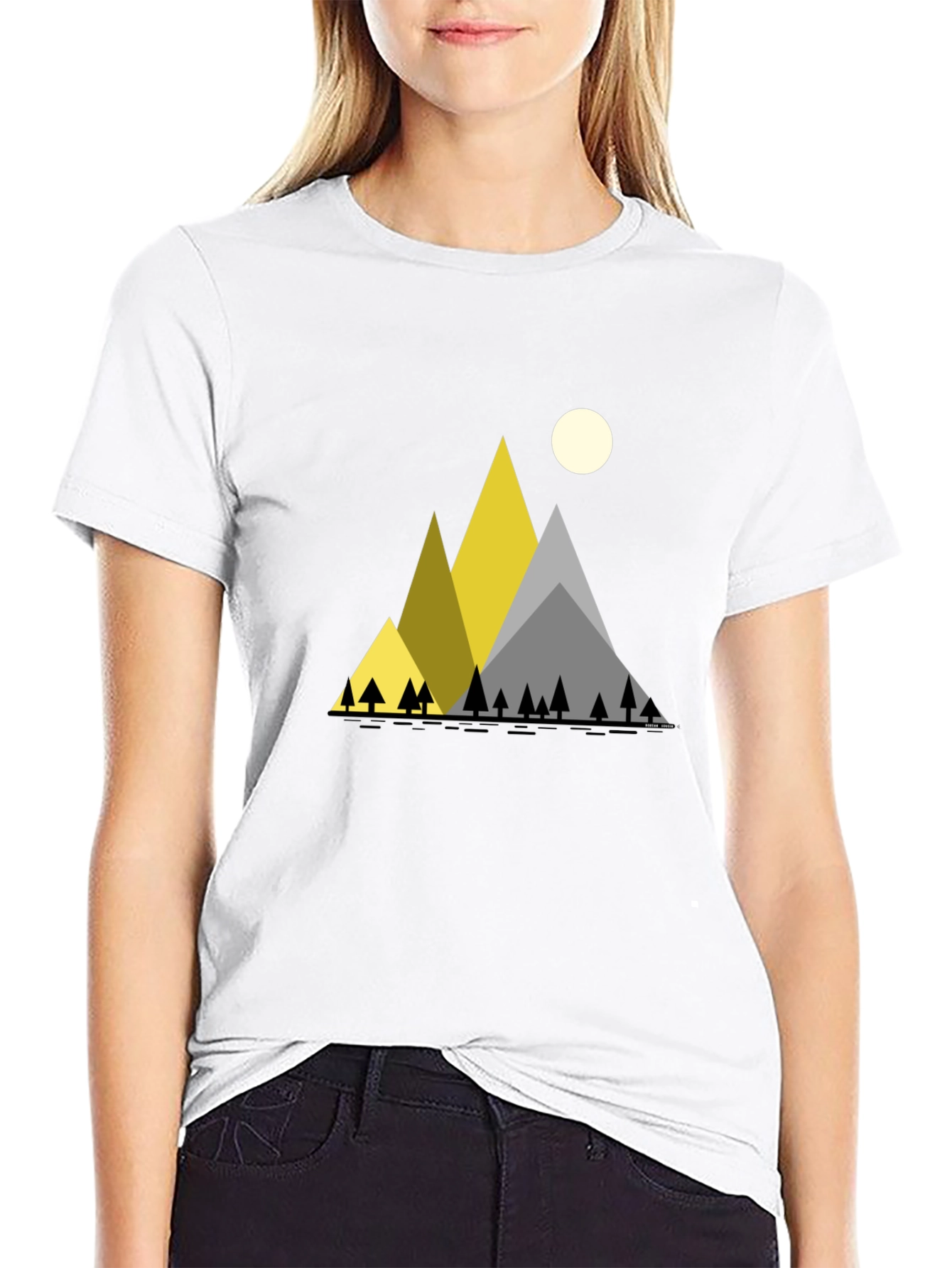 Geometric Mountain Scene Black T-Shirt