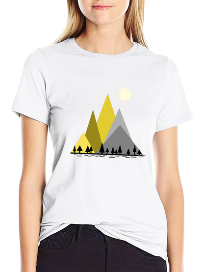 Geometric Mountain Scene Black T-Shirt