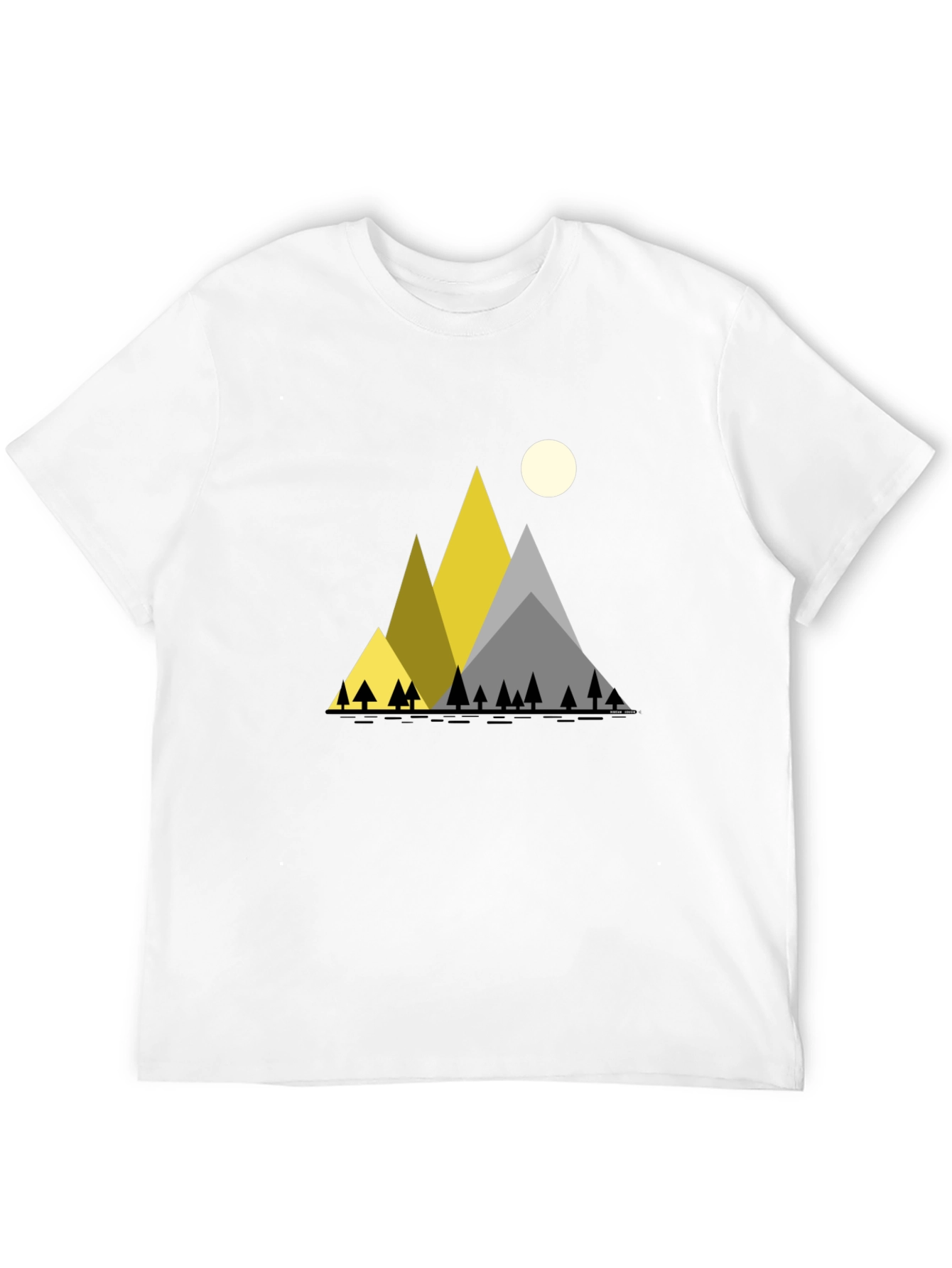 Geometric Mountain Scene Black T-Shirt