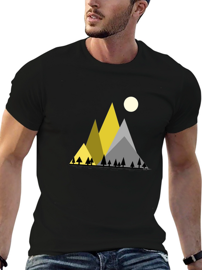 Geometric Mountain Scene Black T-Shirt