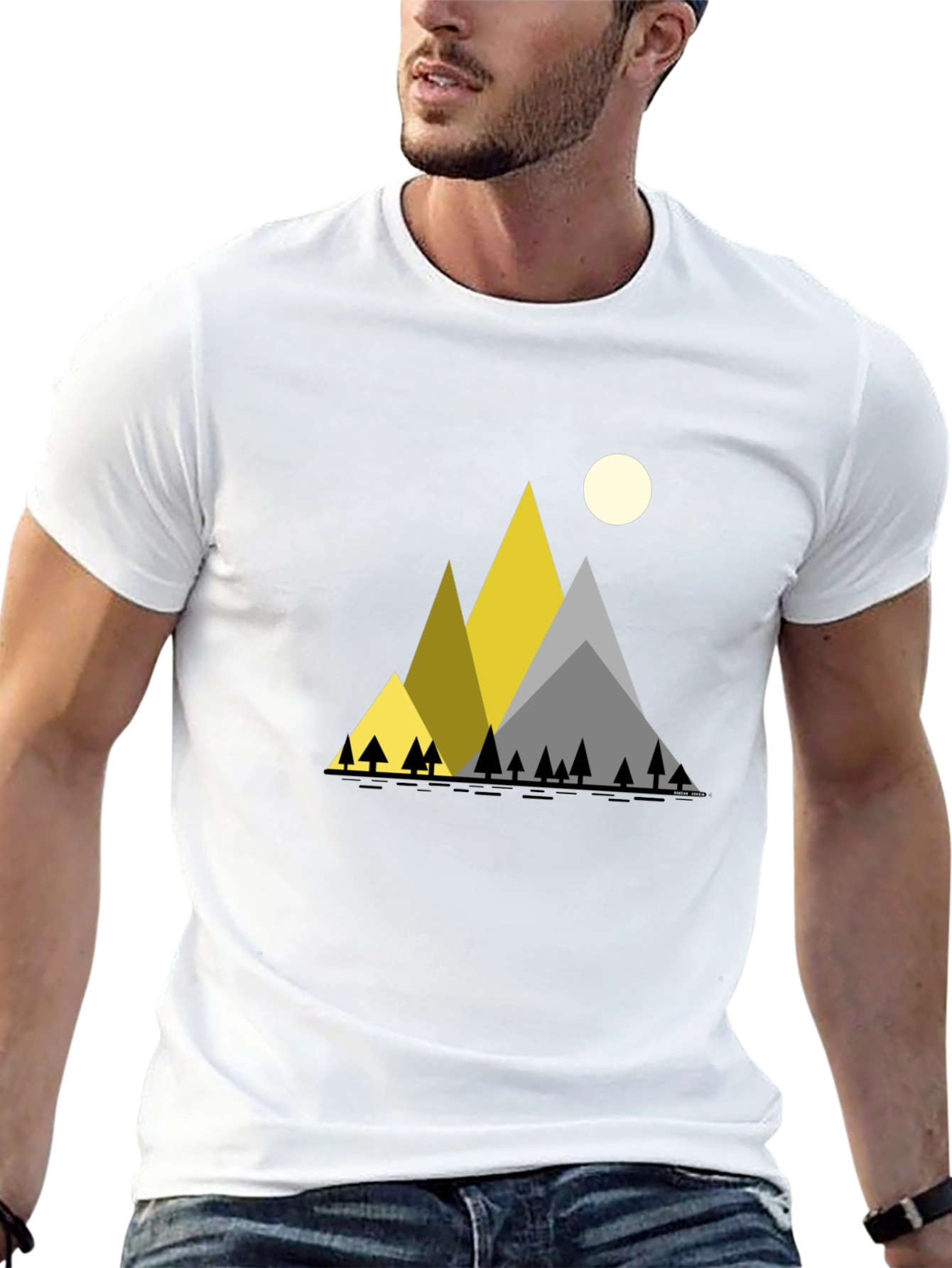 Geometric Mountain Scene Black T-Shirt