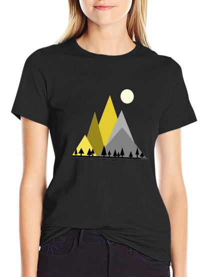 Geometric Mountain Scene Black T-Shirt