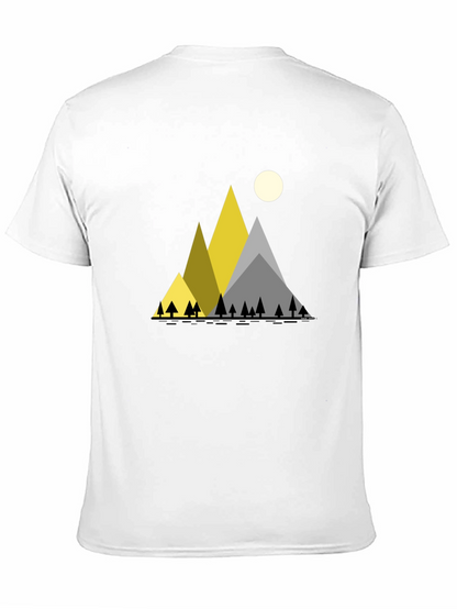 Geometric Mountain Scene Black T-Shirt