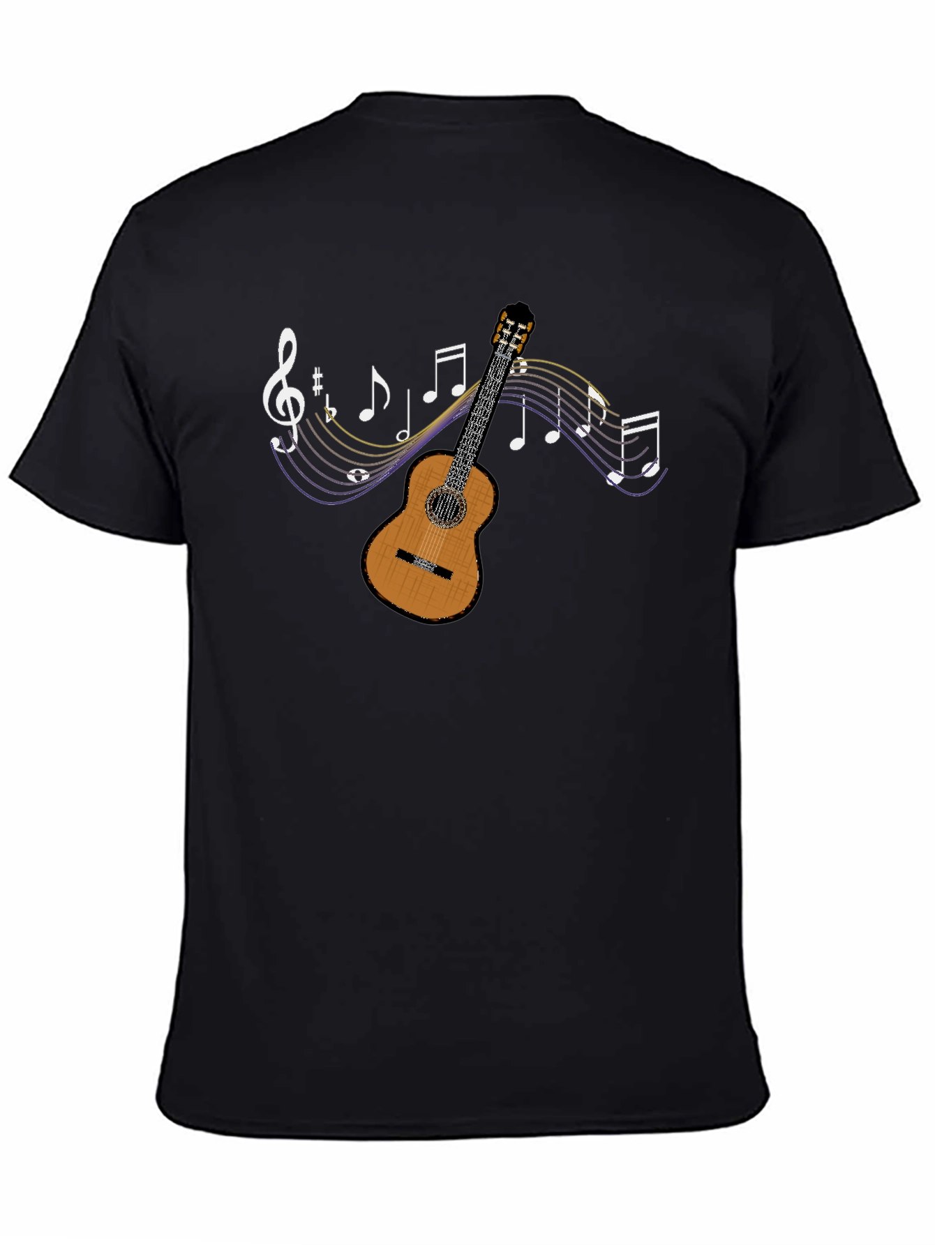 Guitar and Music Note Graphic Tee - Black