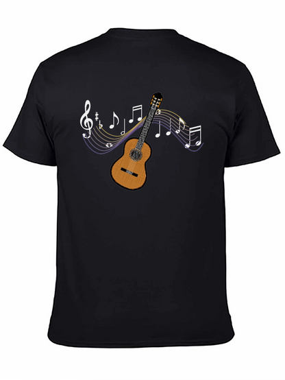 Guitar and Music Note Graphic Tee - Black
