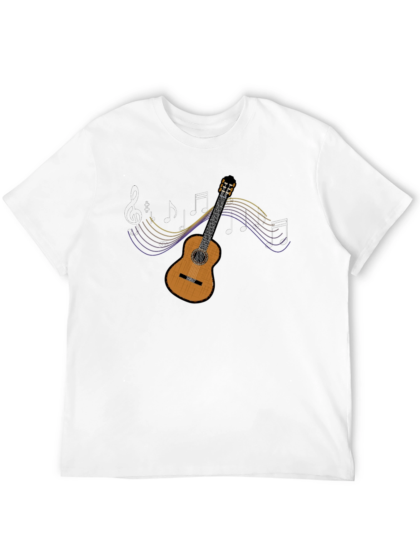 Guitar and Music Note Graphic Tee - Black