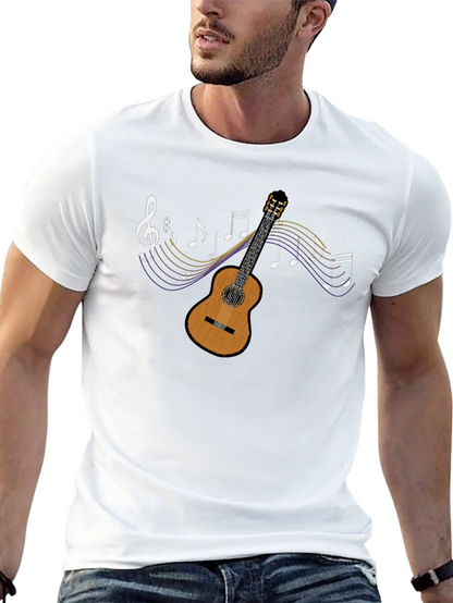 Guitar and Music Note Graphic Tee - Black