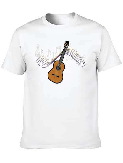 Guitar and Music Note Graphic Tee - Black