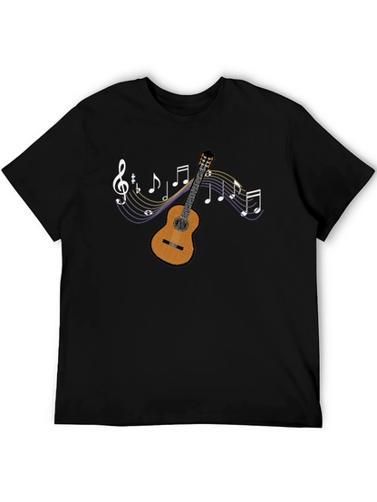 Guitar and Music Note Graphic Tee - Black