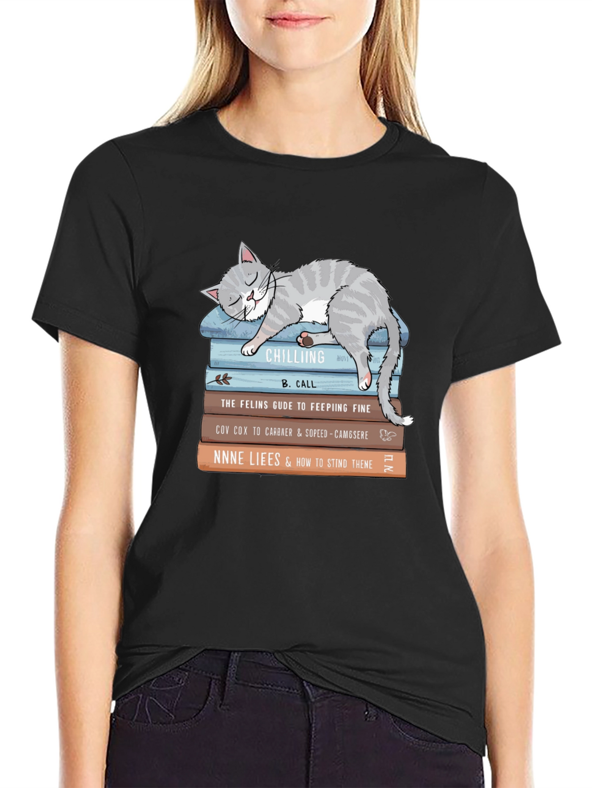 Cat Nap Books T-Shirt - Cute Feline Reading Tee