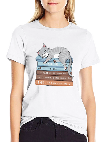Cat Nap Books T-Shirt - Cute Feline Reading Tee