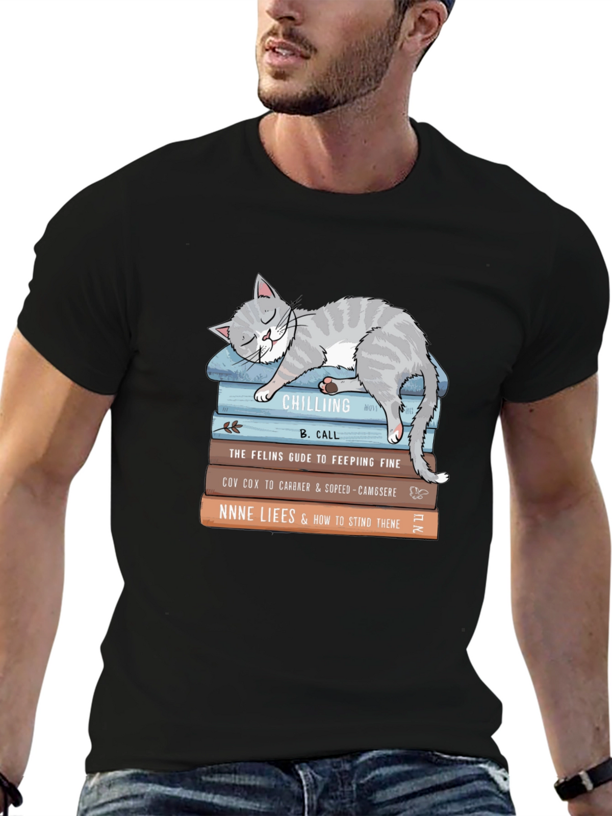 Cat Nap Books T-Shirt - Cute Feline Reading Tee