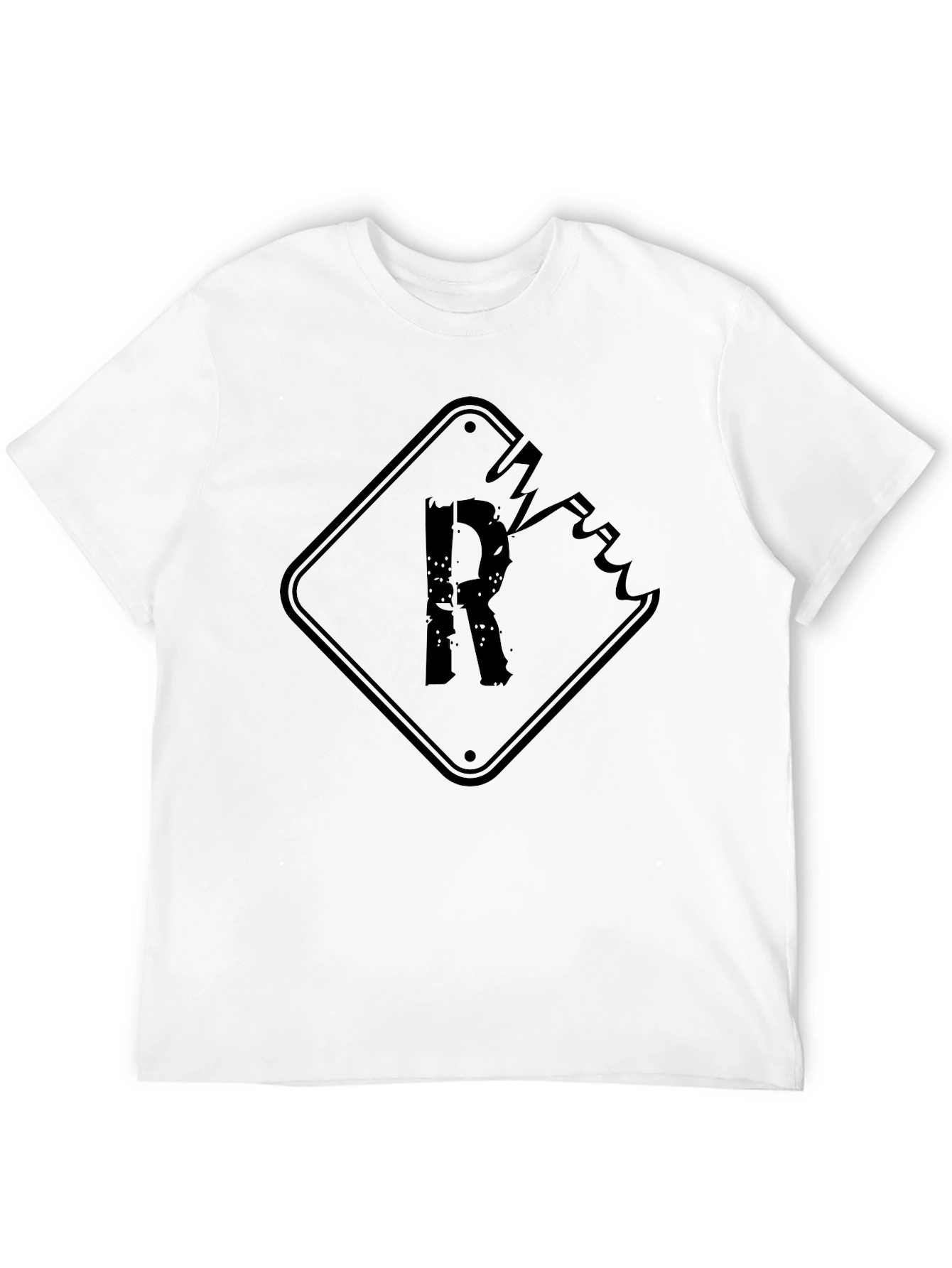 Distressed R Graphic Tee - Black Cotton T-Shirt