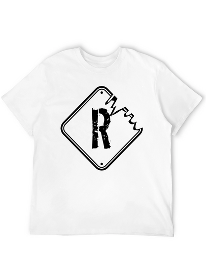 Distressed R Graphic Tee - Black Cotton T-Shirt