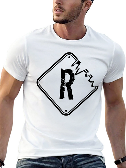 Distressed R Graphic Tee - Black Cotton T-Shirt