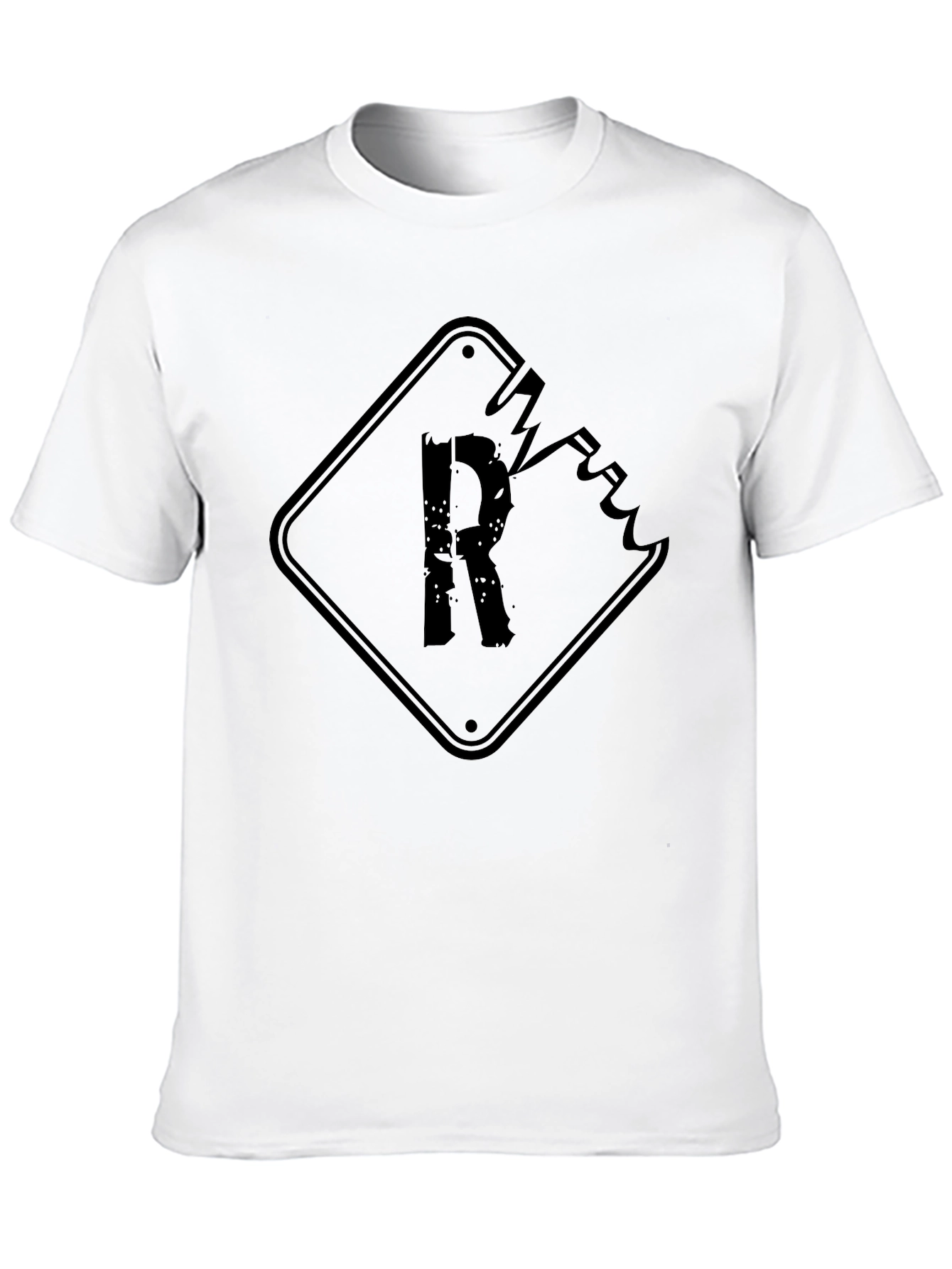 Distressed R Graphic Tee - Black Cotton T-Shirt