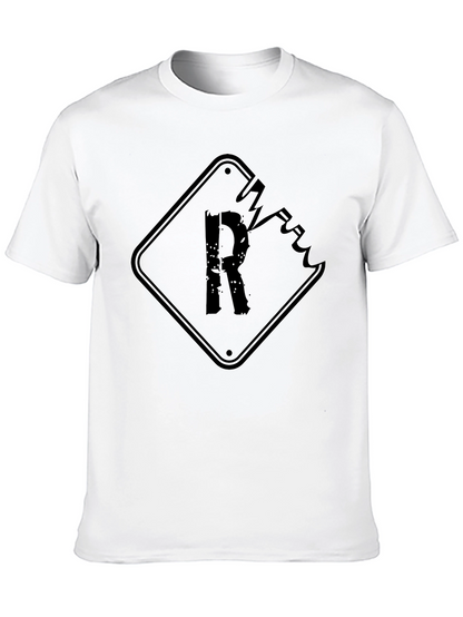 Distressed R Graphic Tee - Black Cotton T-Shirt