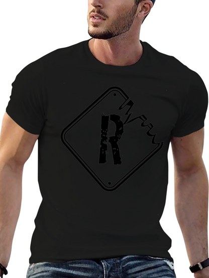 Distressed R Graphic Tee - Black Cotton T-Shirt