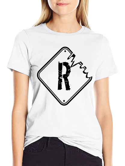 Distressed R Graphic Tee - Black Cotton T-Shirt