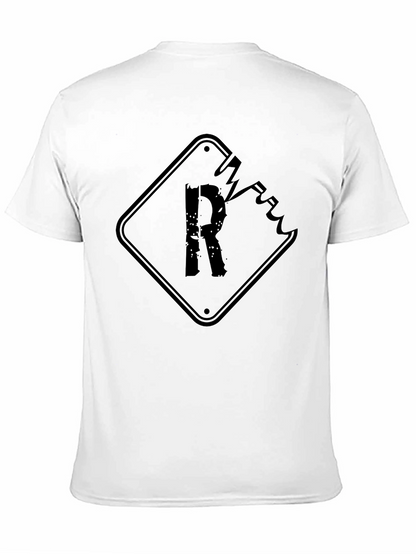 Distressed R Graphic Tee - Black Cotton T-Shirt