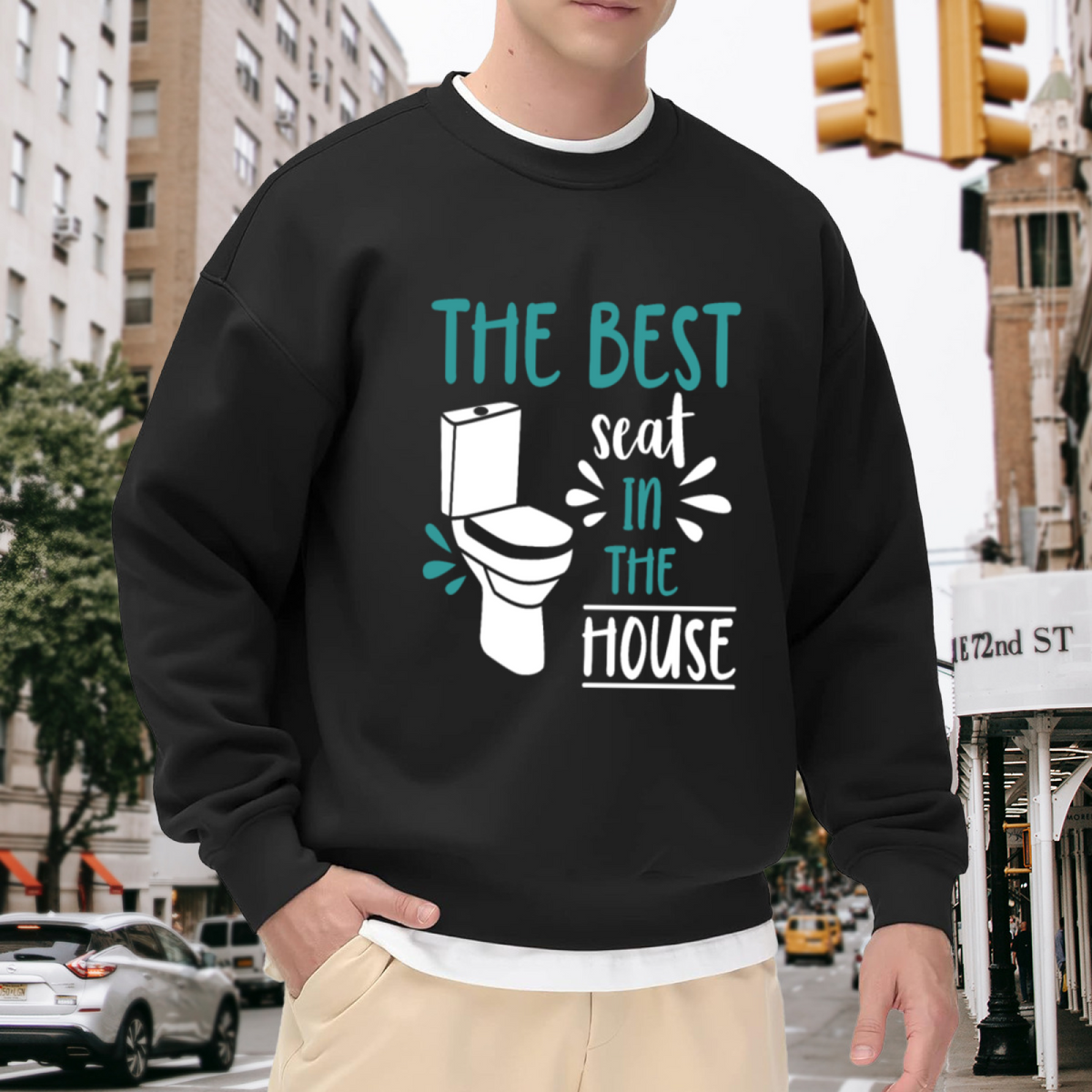 The Best Seat in the House Sweatshirt - Funny Toilet Humor Crewneck, Bathroom Joke Pullover, Dad Joke Gag Gift Sweatshirt, Loo Comedy Top