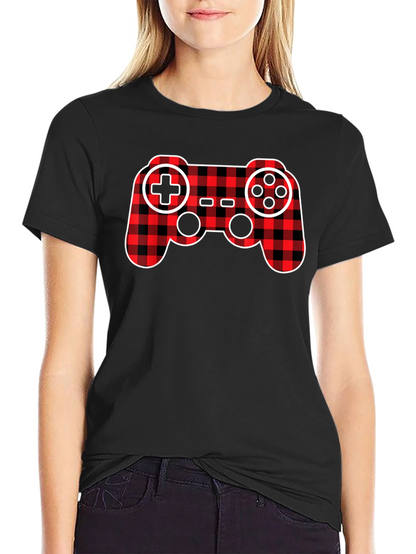 Plaid Game Controller Black T-Shirt
