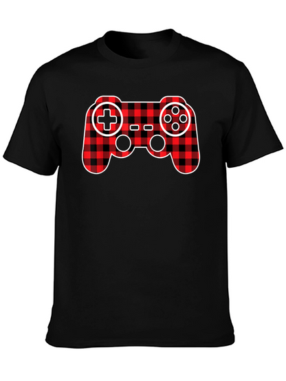 Plaid Game Controller Black T-Shirt