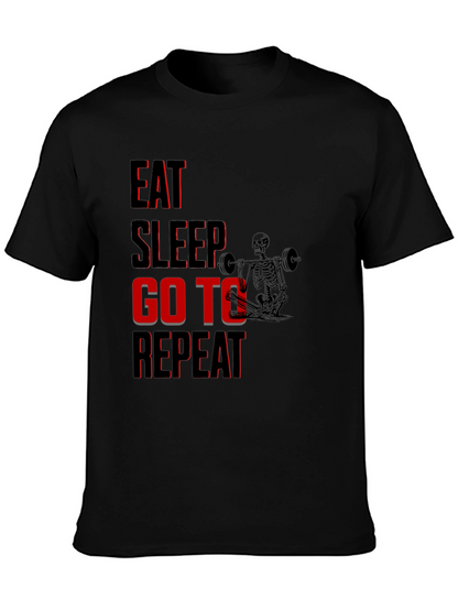 Eat Sleep Go To Gym Repeat Black Graphic Tee