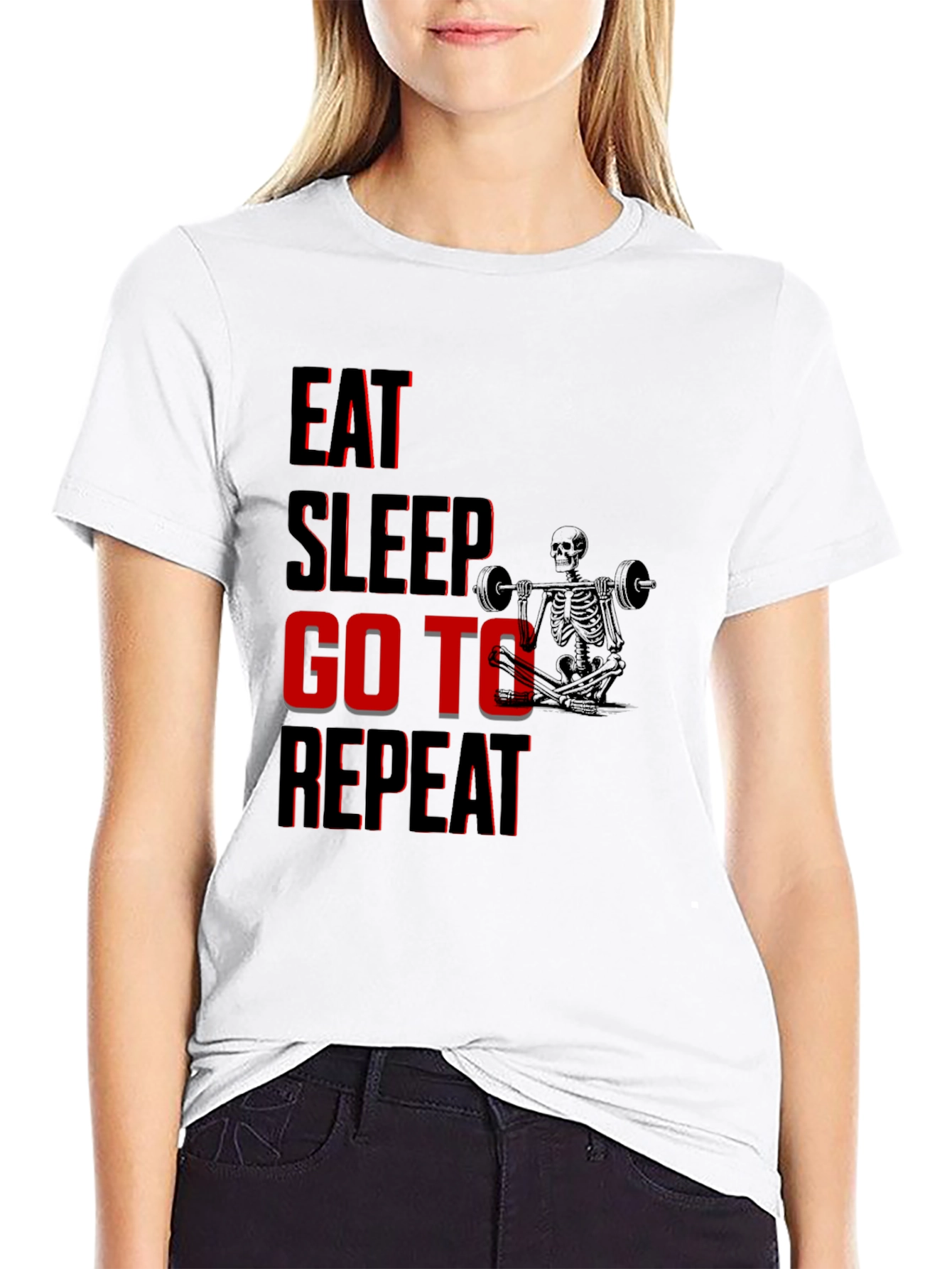 Eat Sleep Go To Gym Repeat Black Graphic Tee
