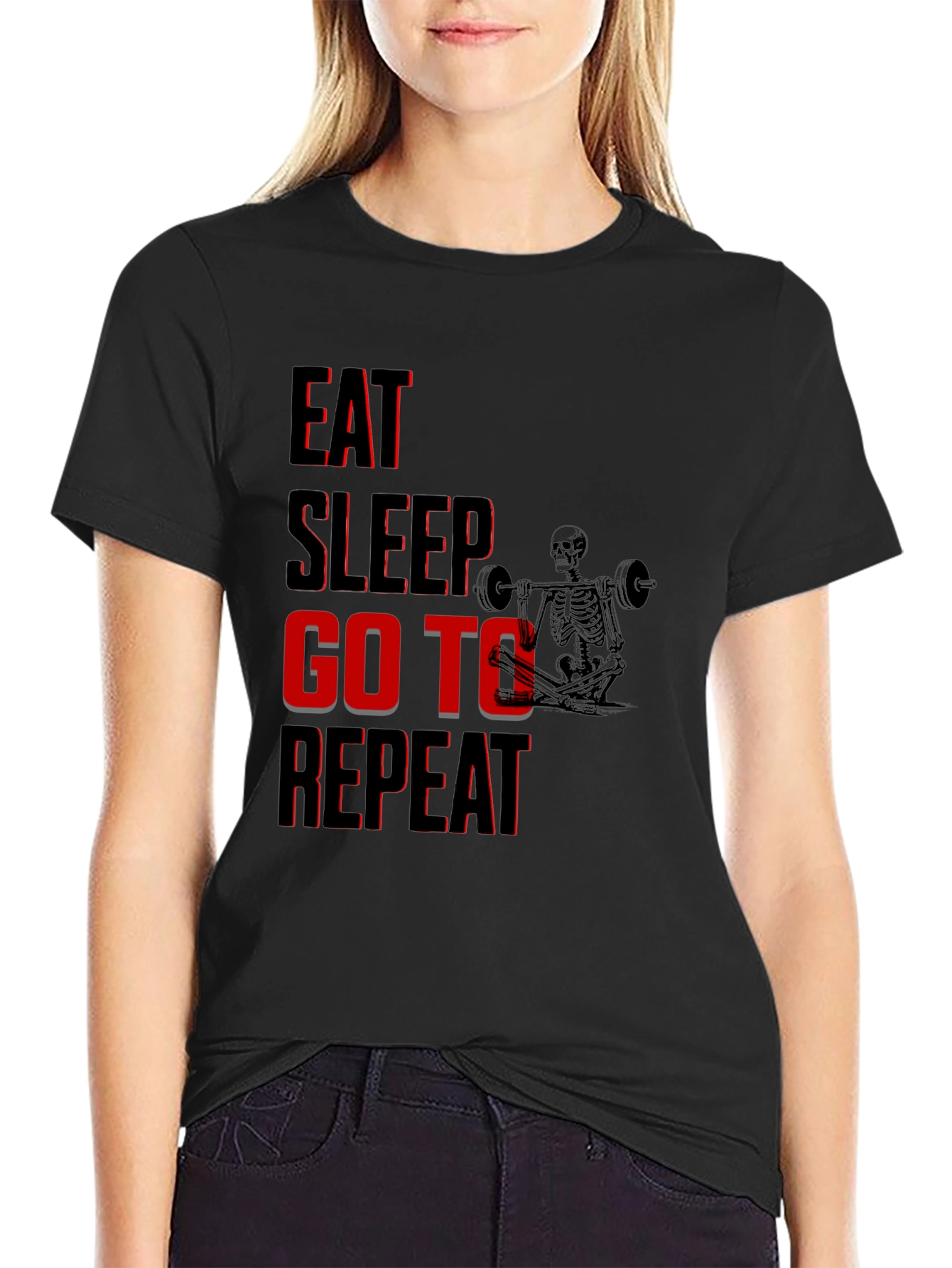 Eat Sleep Go To Gym Repeat Black Graphic Tee