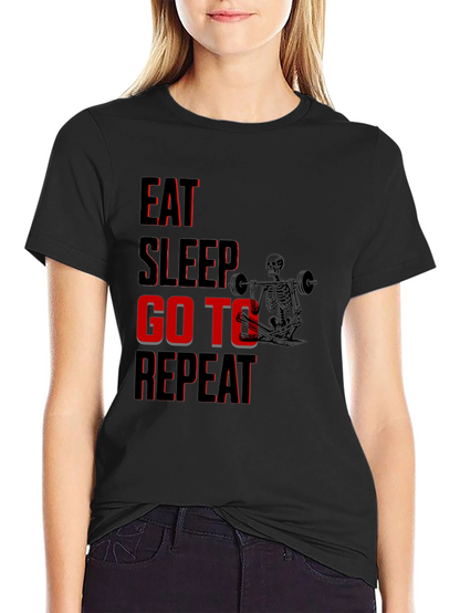 Eat Sleep Go To Gym Repeat Black Graphic Tee