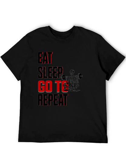 Eat Sleep Go To Gym Repeat Black Graphic Tee