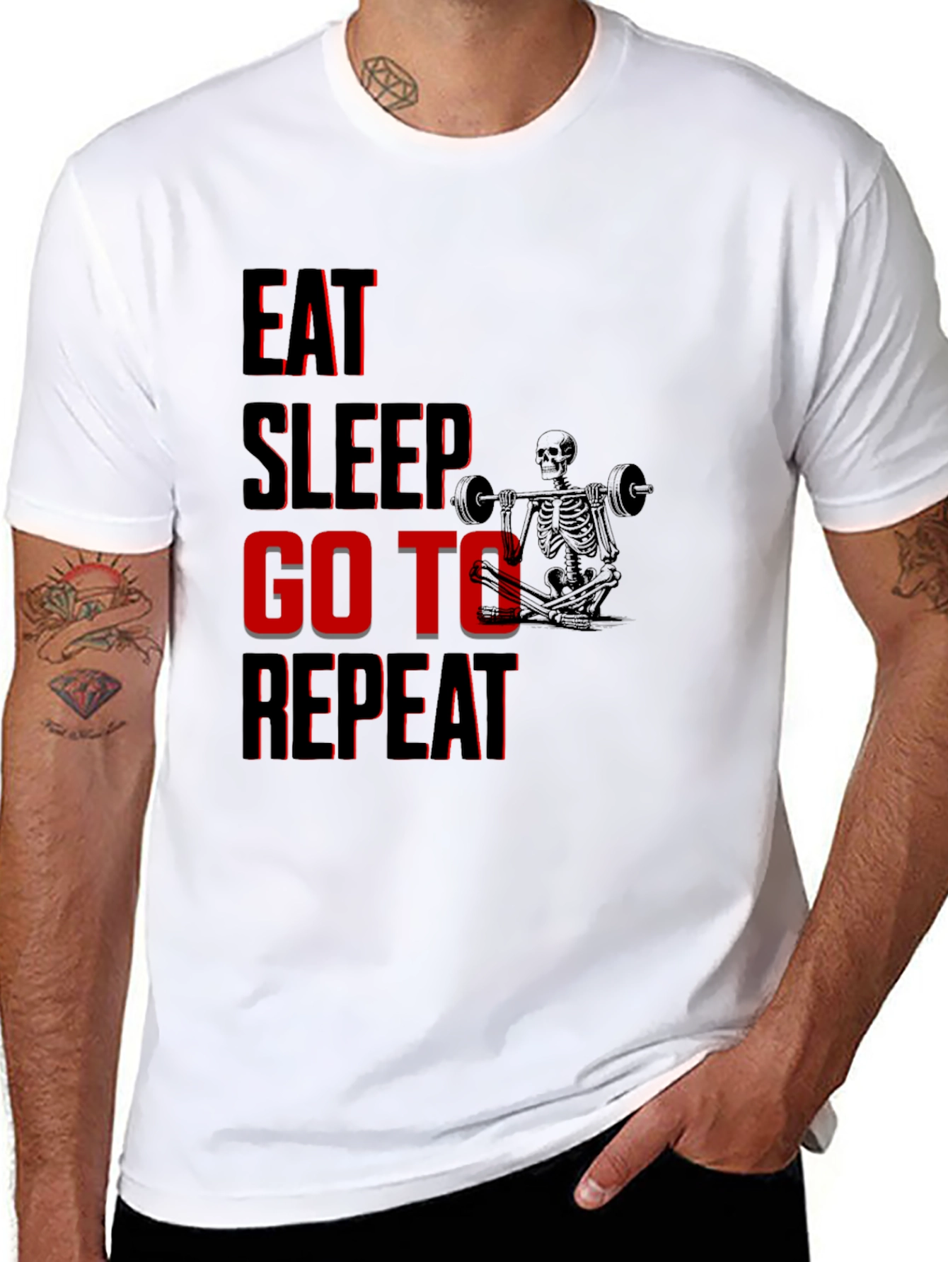 Eat Sleep Go To Gym Repeat Black Graphic Tee