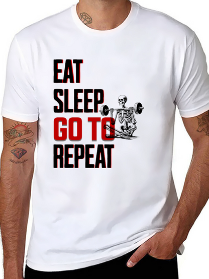 Eat Sleep Go To Gym Repeat Black Graphic Tee