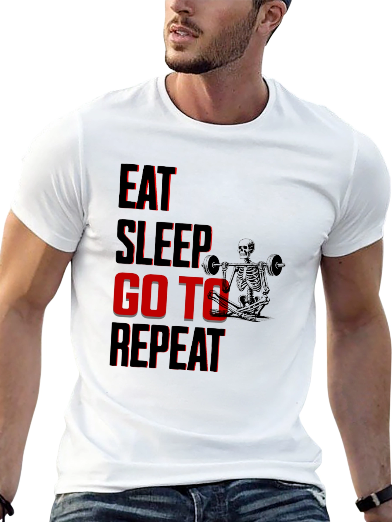 Eat Sleep Go To Gym Repeat Black Graphic Tee