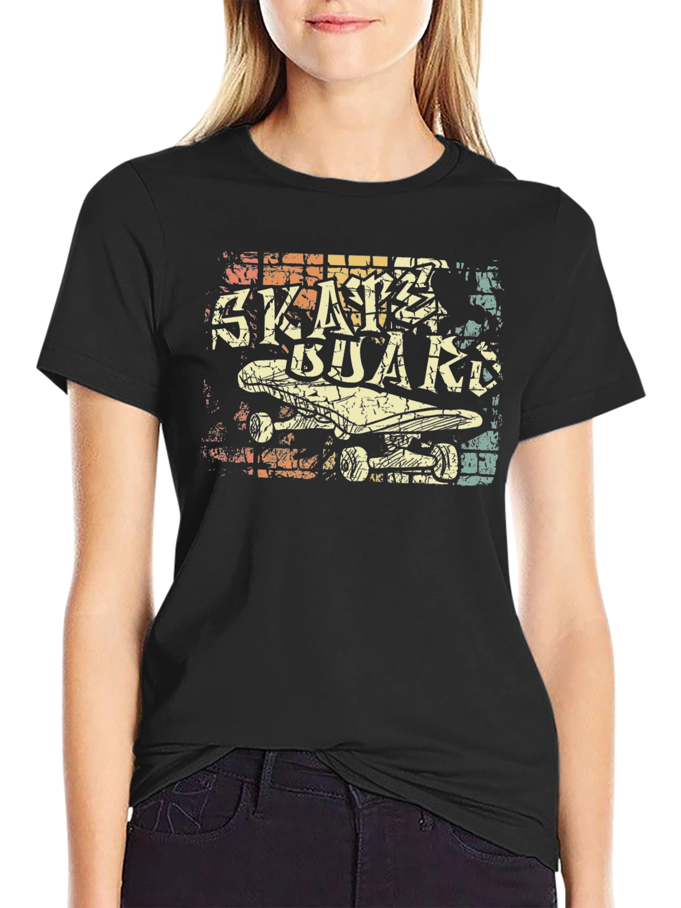 Retro Skateboard Graphic Tee - Black
