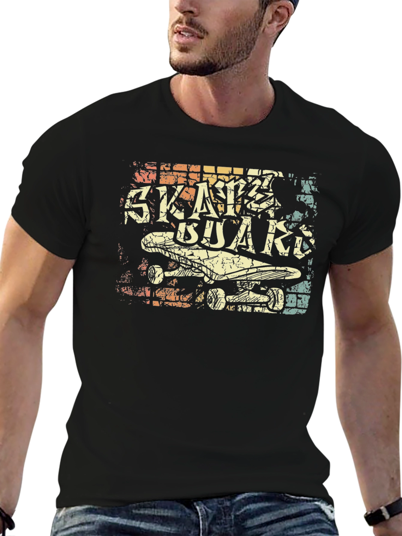 Retro Skateboard Graphic Tee - Black