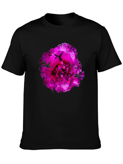 Floral Hummingbird Graphic Black T-Shirt
