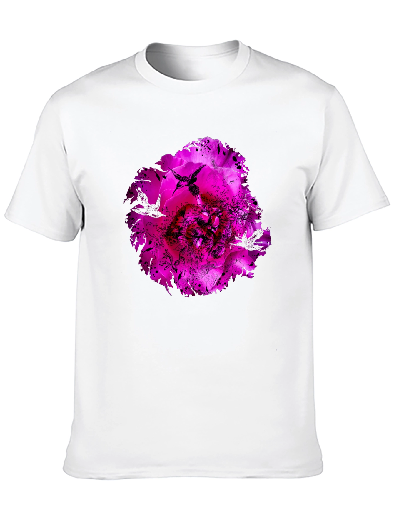 Floral Hummingbird Graphic Black T-Shirt