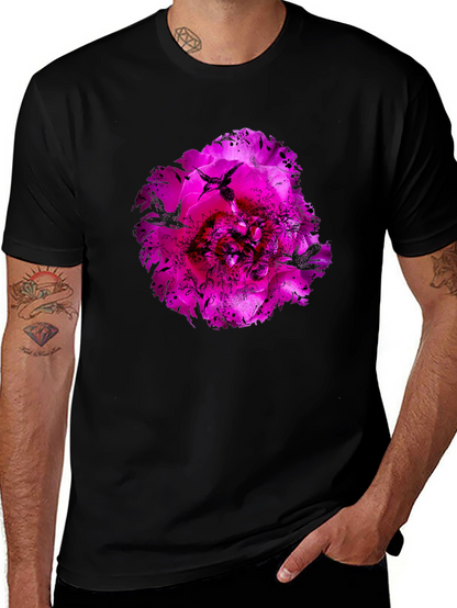Floral Hummingbird Graphic Black T-Shirt