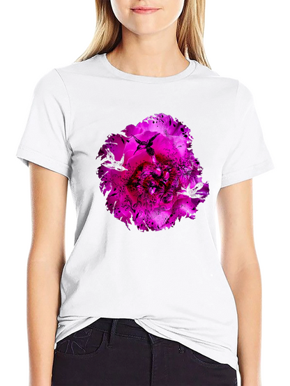 Floral Hummingbird Graphic Black T-Shirt