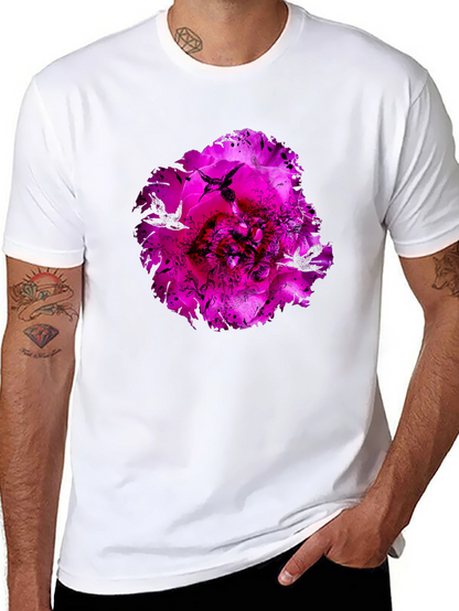 Floral Hummingbird Graphic Black T-Shirt
