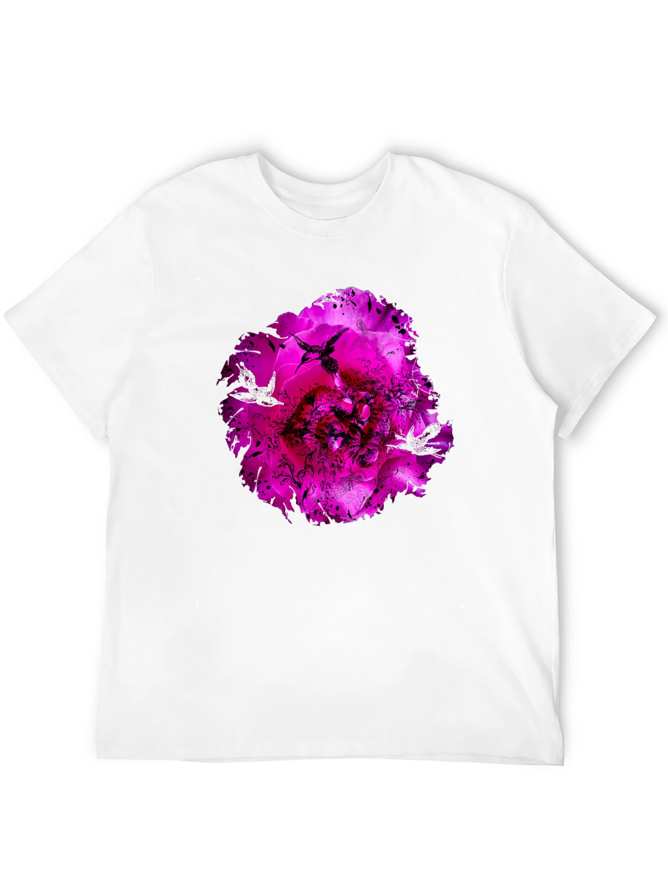 Floral Hummingbird Graphic Black T-Shirt