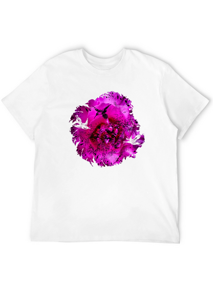 Floral Hummingbird Graphic Black T-Shirt