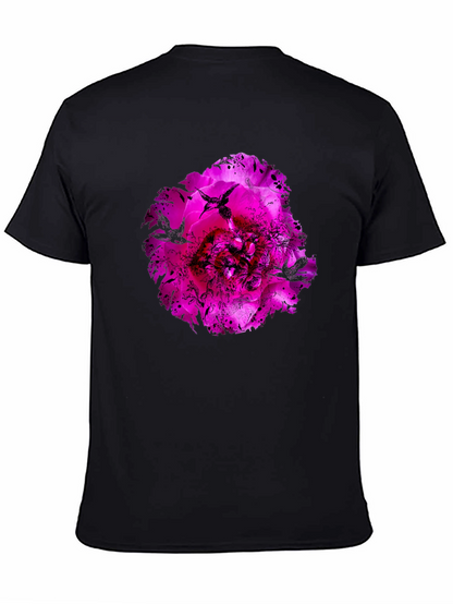 Floral Hummingbird Graphic Black T-Shirt