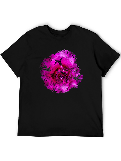 Floral Hummingbird Graphic Black T-Shirt