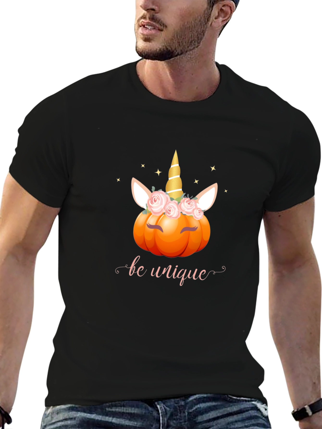 Unicorn Pumpkin Be Unique Black T-Shirt