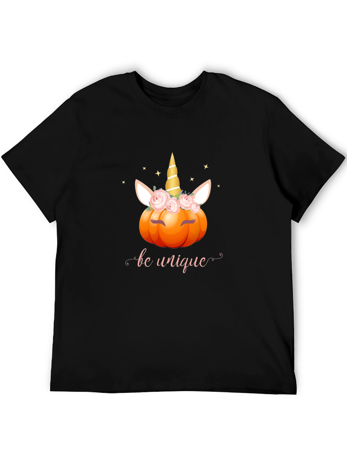 Unicorn Pumpkin Be Unique Black T-Shirt
