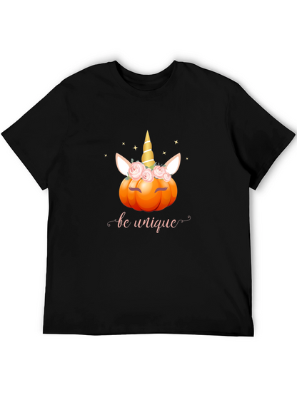 Unicorn Pumpkin Be Unique Black T-Shirt